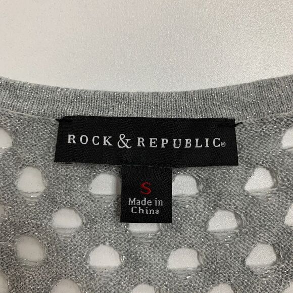 Rock & Republic Perforated Sweater Womens S Small Silver All Over Cutout Stretch - Picture 7 of 10